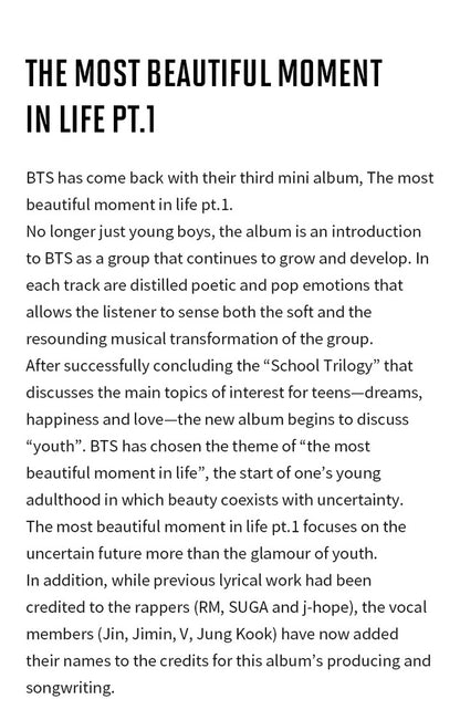 BTS - 3rd Mini album [The Most Beautiful Moment in Life PT.1]